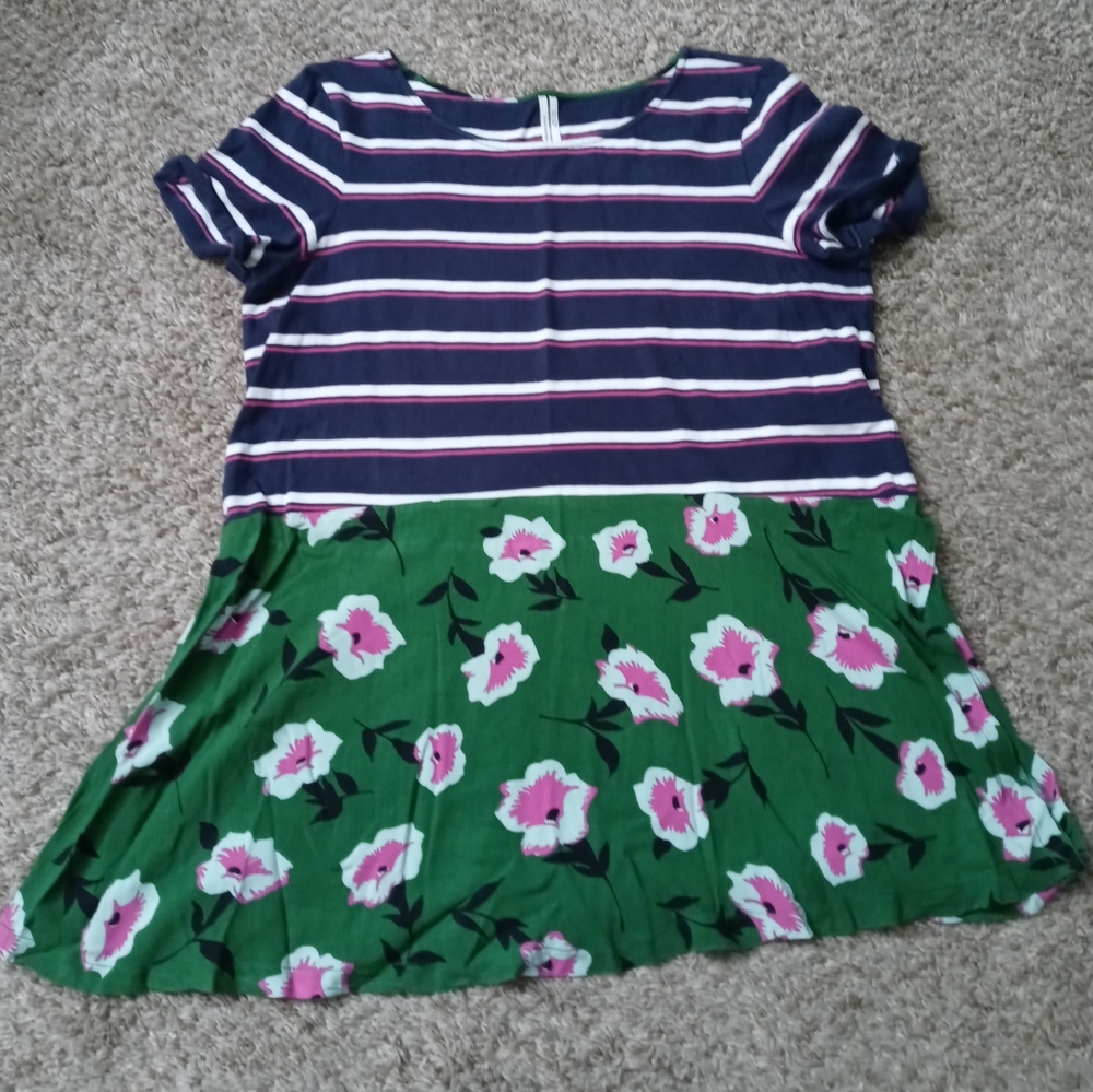 Anthropologie Floral And Striped Tunic Blouse L